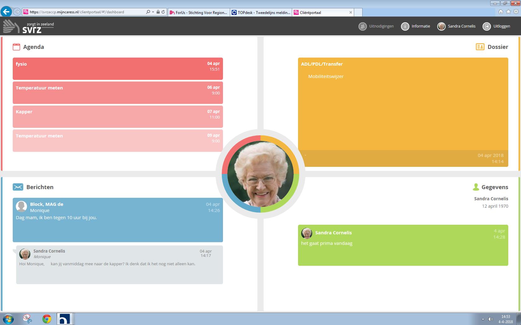 Startscherm clientportaal SVRZ