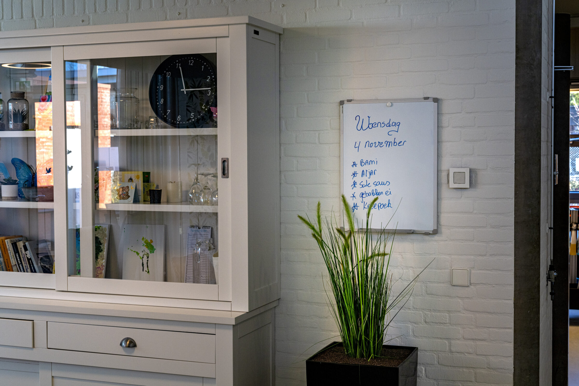Kast, Plant en Whiteboard in woning Ter Schorre Dementie op Jonge Leeftijd