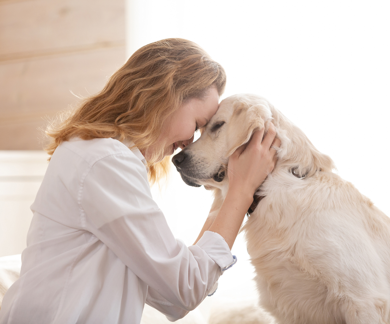 Vrouw knuffelt een golden retriever